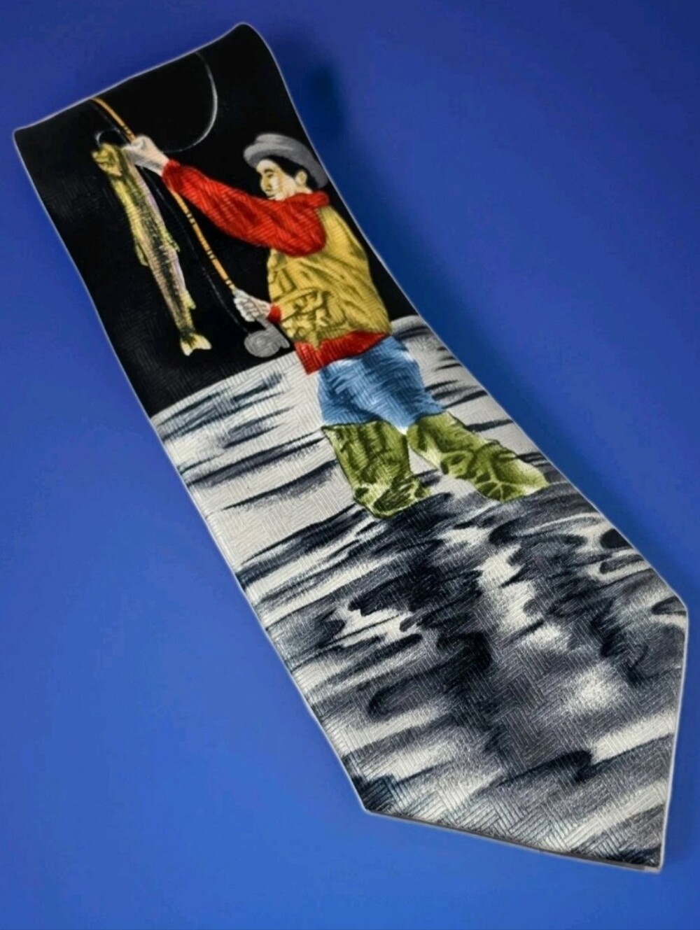 Mens Necktie Fisherman Fly Fishing Trout Reed  St. James  Made In USA EUC